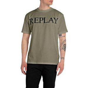 Replay Heren T-shirt korte mouwen regular fit Pure Logo collectie, 408 Light Military, XS