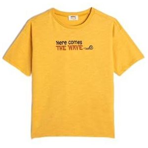 Koton T-shirt voor jongens met korte mouwen, ronde hals, bedrukt detail, katoen, geel (165), 5-6 Jaar