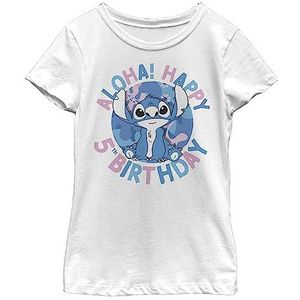 Disney Lilo & Stitch Stitch 5e Birthday Girl's Solid Crew Tee, wit, XS, Weiß, XS
