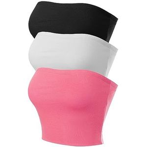 MixMatchy Dames dubbellaags basic casual strapless backless bandeau beha tube top, 3 stuks - Zwart/Wit/Roze, S