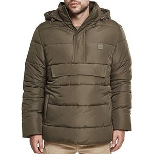 Urban Classics Pull Over Puffer Jacket Herenjack, groen (Dark-olive 00551), XL