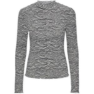 PIECES Dames Pcsesh Ls T-Neck Top Bc shirt met lange mouwen, Zwart/Aop: witte strepen, XL