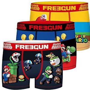 FREEGUN Herenboxershort Luigi, Bowser, Calecon heren, Super Mario, licht en bewegingsvrijheid (3 stuks), Blauw, XXL