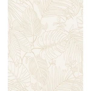 Rasch Behang 90804 - Licht vliesbehang met textiellook en grote tropische bladeren in beige, Monstera, jungle behang - Collectie: Color your life