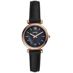 Fossil Carlie Mini horloge voor dames, Quartz uurwerk met roestvrij stalen of leren band, Zwart