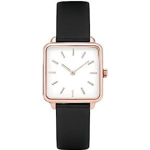 Basfur Polshorloge voor dames, klassiek design, analoog kwartshorloge voor dames, met ademende leren band, Black Band/White Dial, Modern