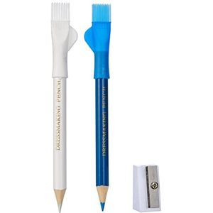 GLOREX 5 2001 18 - Kleermakerskrijt in potloodvorm, textielmarkeerpotloden, blauw en wit met puntenslijper en gumpenseel, voor het overbrengen van knippatronen en voor markeren.