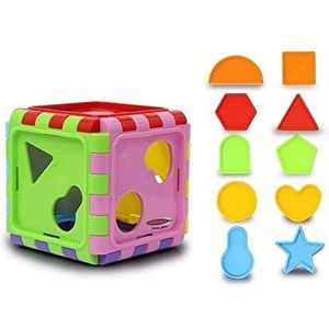 JAMARA 460579 - vormkubus Creative Cube - bevordert spelenderwijs de fijne motorische vaardigheden, 10 vormen in 5, elk 2 inschuifvormen aan 5 zijden, spiegels, meermaals