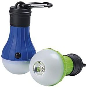 Glowster Blauwe LED-zaklamp met karabijnhaak en twee lichtmodi. Compact en veelzijdig, ideaal voor kamperen en noodgevallen, biedt intensieve verlichting en een comfortabele en veilige grip voor