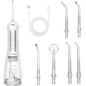 Barberboss Monddouche, elektrische tandenflosser, waterflosser met 5 modi voor tanden, verwisselbare straalpunten, 300 ml tank, led-indicator, IPX7 waterdicht