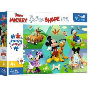 Trefl Junior - Disney, Met Mike Is Het Altijd Gezellig! - Puzzle 60 XXL Super Shape - Gekke Vorm Puzzels, Grote Stukjes, Kleurrijke Puzzels met Sprookjesfiguren, Leuk voor Kinderen Vanaf 4 jaar