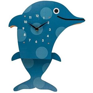 Out of the Blue wandklok van hout dolfijn, schattige klok met slinger voor kinderen, ca. 26,5 x 38,5 cm, werkt op batterijen, in geschenkdoos, kleurrijk