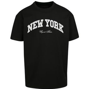 Mister Tee Upscale New York College T-shirt voor heren, oversized T-shirt, met print, oversized fit, streetwear, zwart, L