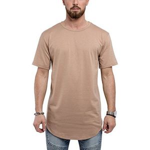 Blackskies Round Basic Men's Longline T-shirt | Oversized gebogen mode korte mouw L/S lange thee - beige tan medium m