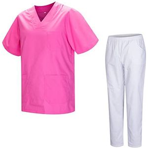 MISEMIYA - Gezondheidsuniform unisex medische gezondheiduniformen met witte broek 817-8312-wit, Roze, 3XL