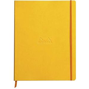 Rhodia Rhodiarama 117716C Notitieboek (met zacht deksel in DIN A4+, 220 x 297 mm, 80 vellen, microgeperforeerd, gelinieerd, met elastiek, bladwijzers, rekbare binnenzak) 1 stuk, geel