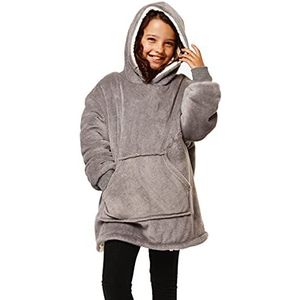 Sienna Kids Hoodie Deken Oversized Ultra Zachte Pluche Sherpa Fleece Wearable Warm Gooi Cosy Pull Over Voor Jongens Meisjes Kinderen - Houtskool Grijs