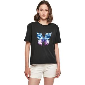 Miss Tee Dames T-shirt Chrome Butterfly Tee, casual T-shirt met print op de voorkant, relaxed fit, katoen, maten XS - 5XL, zwart, 4XL