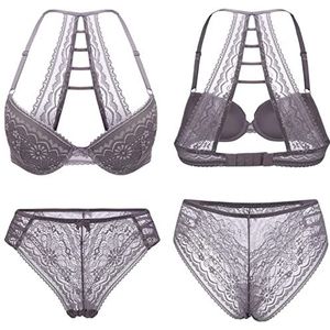 Orbescl Damesbeha, tweedelige diepe V-hals, licht, glamoureus ondergoed, lingerieset, grijs-b, 85C