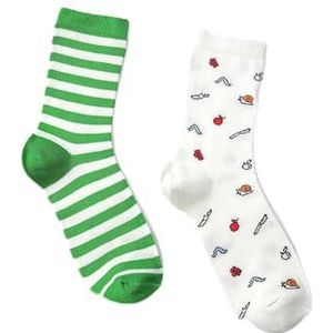 Koton Vrouwen Strip Geborduurde 2-Pack Socket Sokken Set, Multicolor (Mix), One Size, MULTIKLEUR (MIX), Eén Maat