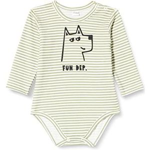 Pinokio Bodysuit lange mouwen Olivier, 100% katoen, ecru olijf strepen met hond, jongens 62-92 (62), Olive Stripes Olivier, 62 cm