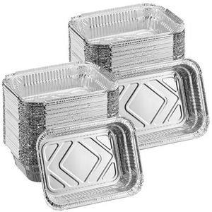 Relaxdays aluminium bakjes bbq, set van 100, BxD: 18,5 x 13 cm, rechthoekige barbecuebakjes, handige lekbakjes, zilver