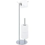 Relaxdays wc rolhouder staand - toiletrolhouder zonder boren - wc rol standaard zilver