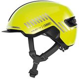 ABUS Urban helm HUD-Y - met magnetisch, oplaadbaar led-achterlicht en magneetsluiting - coole fietshelm voor dagelijks gebruik - voor dames en heren - glanzend geel, maat L