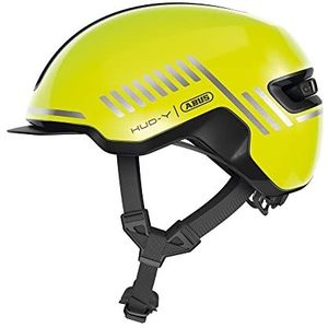 ABUS Urban helm HUD-Y - met magnetisch, oplaadbaar led-achterlicht en magneetsluiting - coole fietshelm voor dagelijks gebruik - voor dames en heren - glanzend geel, maat L