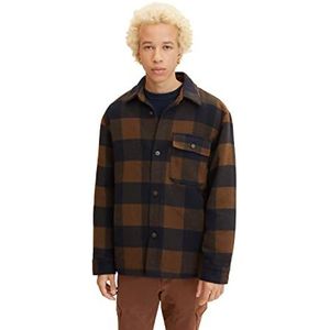 TOM TAILOR Denim Uomini Overshirt jas met ruitpatroon 1032438, 30496 - Navy Brown Buffalo Check, S
