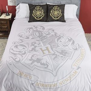 BELUM | Harry Potter dekbedovertrek, 100% katoenen dekbedovertrek met knopen, grijs model voor 150/160 bedden (240 x 220 cm)