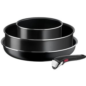 Tefal Ingenio Set van 4 stuks, pan 26 cm, steelpan 18 cm, stoofpan 24 cm, afneembare handgreep, niet inductie, antiaanbaklaag, stapelbaar, gemaakt in Frankrijk, Easy Cook N Clean L1539002