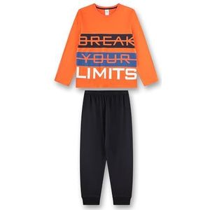Jongenspyjama oranje | Hoogwaardige en comfortabele pyjama van katoenmix voor jongens. Pyjama met lange mouwen met tekst | Pyjamaset voor jongens, oranje, 128