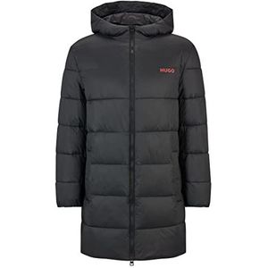 HUGO Mati2241 Slim-Fit gewatteerde jas voor heren, met capuchon en logo, zwart, M