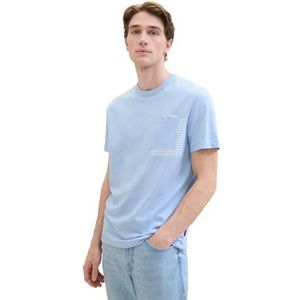 TOM TAILOR Basic T-shirt voor heren met borstzak, 35271 - Windsurf Blue, S