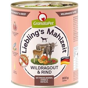 GranataPet Liebling's Mahlzeit ragout wild en rund, natte hondenvoer, voedsel voor volwassen honden zonder granen zonder toegevoegde suikers, compleet voer 6 x 800 g