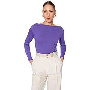 Trendyol Vrouwen Vrouw Regelmatige Bodycon Boothals Gebreide Blouse Shirt, Damson Kleur, L, Damson Kleur, L