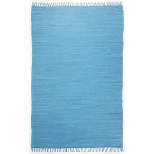 Theko | Dhurry tapijt van 100% katoen plat geweven tapijt Happy Cotton | handgeweven | kleur: turquoise | 40x60 cm