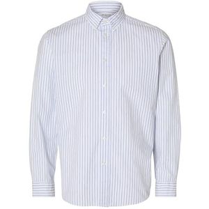SELETED HOMME Ls Noos Slhslimrick-poplin shirt met lange mouwen voor heren, Helder wit/strepen: strepen, XL