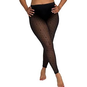 Ulla Popken Dames kousenlegging van mesh, hartjes & stippen panty, zwart, 66-68