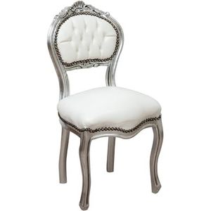 Biscottini Stoelen Luigi XVI 92 x 42 x 42 cm, antiek zilver, gestoffeerde stoel in Franse stijl, voor slaapkamer, leer