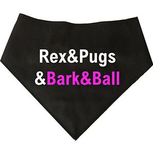 Spoilt rode pets (S3) zwart 'Sex & Drugs & Rock & Roll,' is 'Rex en Pugs & Bark & Ball' in Hond Land. – Comisch Dog Bandana (medium, zwart).