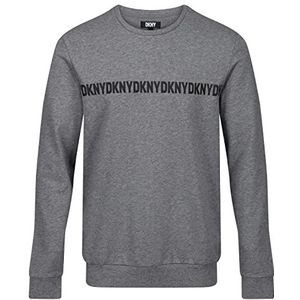 DKNY Heren Top met lange mouwen in houtskoolgrijs met hals en polsmanchetten met borstprint Branding T-shirt, medium, HOUTSKOOL, M