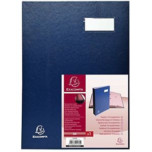 Exacompta - Ref. 24185E - 1 1 Handtekenmap directie - linnen rug - etikethouder - plastic omslag - 18 vakken in roze karton met 3 perforaties - afmeting 24x32 cm - Kleur: blauwe