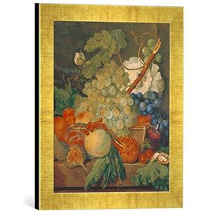 Ingelijste foto van Jan van Huysum ""Stilleven met vruchten"", kunstdruk in hoogwaardige handgemaakte fotolijst, 30x40 cm, goud raya