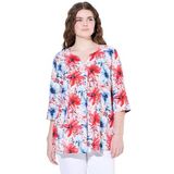 Ulla Popken Dames grote maten plus size linnen mix-blouse, A-lijn, tuniekhals, 3/4-mouw 837717, koningsblauw, 42-44