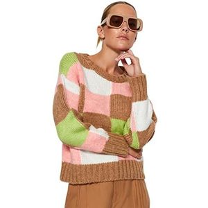 Trendyol Dames geruit/geruit lange mouwen plus size sweater, camel, M Grote maten