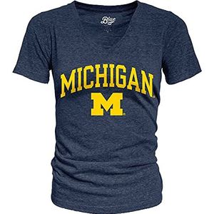 Blue 84 Women's Michigan Wolverines Heathered Team Color Confetti T Shirt, Michigan Wolverines Navy, Large