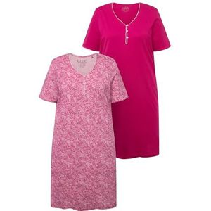 Ulla Popken Dames Bigshirt, set van 2, sierranden, nachthemd met halve mouw, fuchsia, 50/52, fuchsia, 50/52