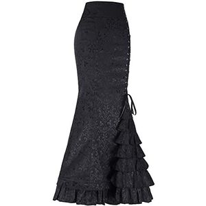 Black Sugar Lange damesrok, retro, gothic, vintage, Victoriaanse stijl, hoge taille, lange rok, zwart., M Petite